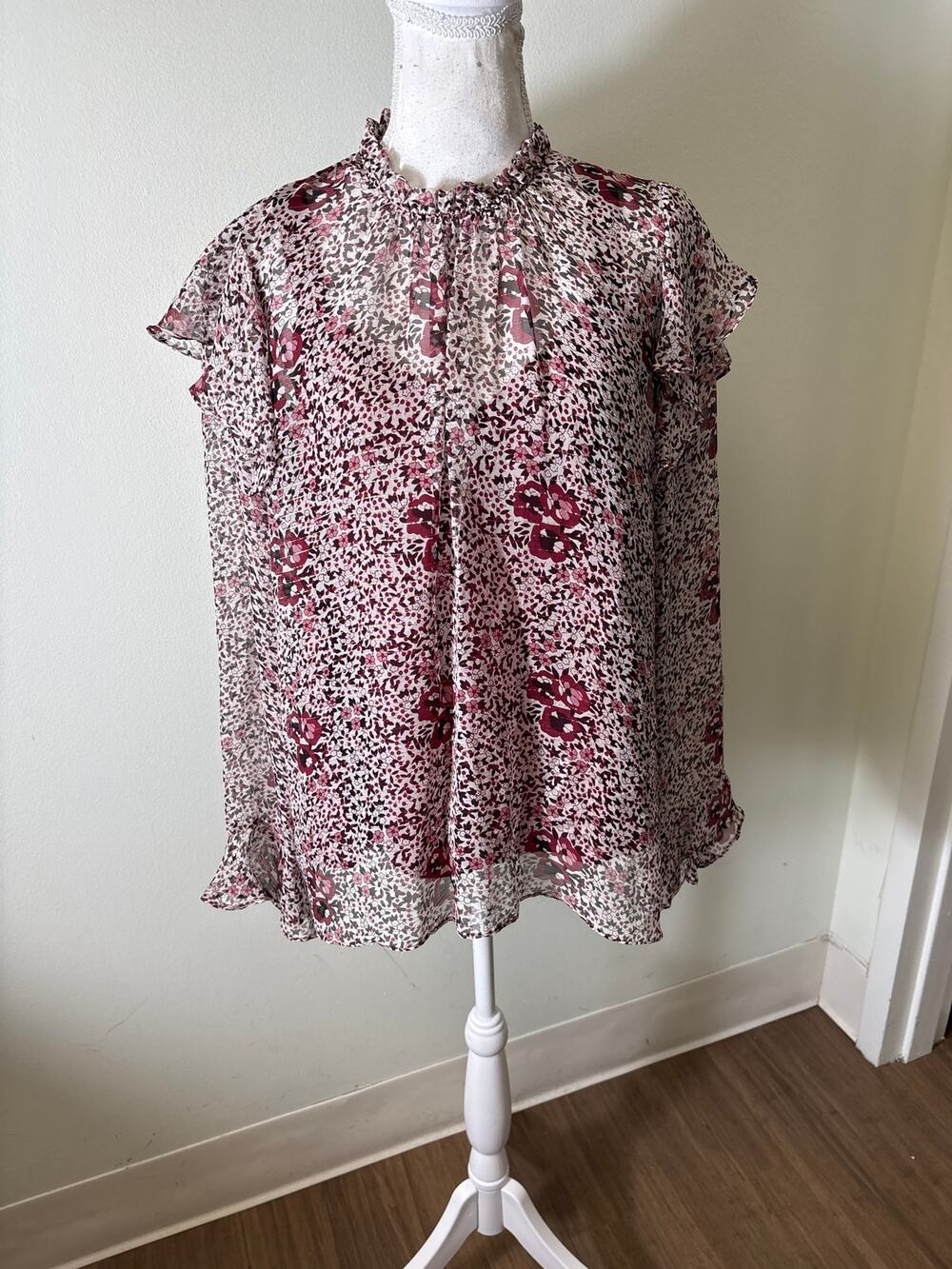 Shoshanna Merlot Floral Blouse Sz M